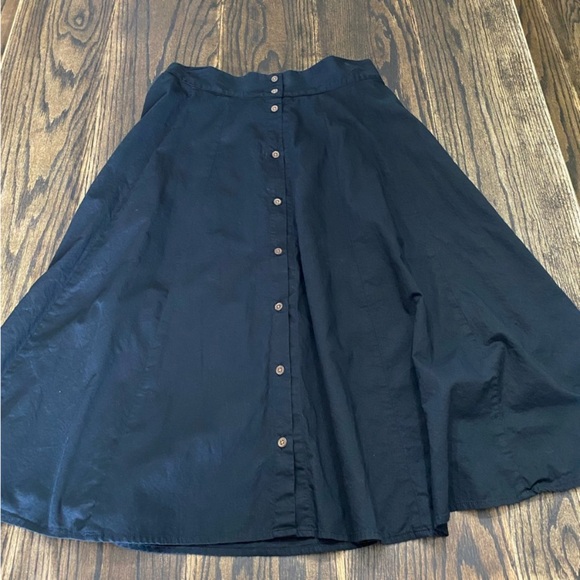 Flowy Black Cotton Linen Blend Midi Skirt, M - Picture 6 of 12